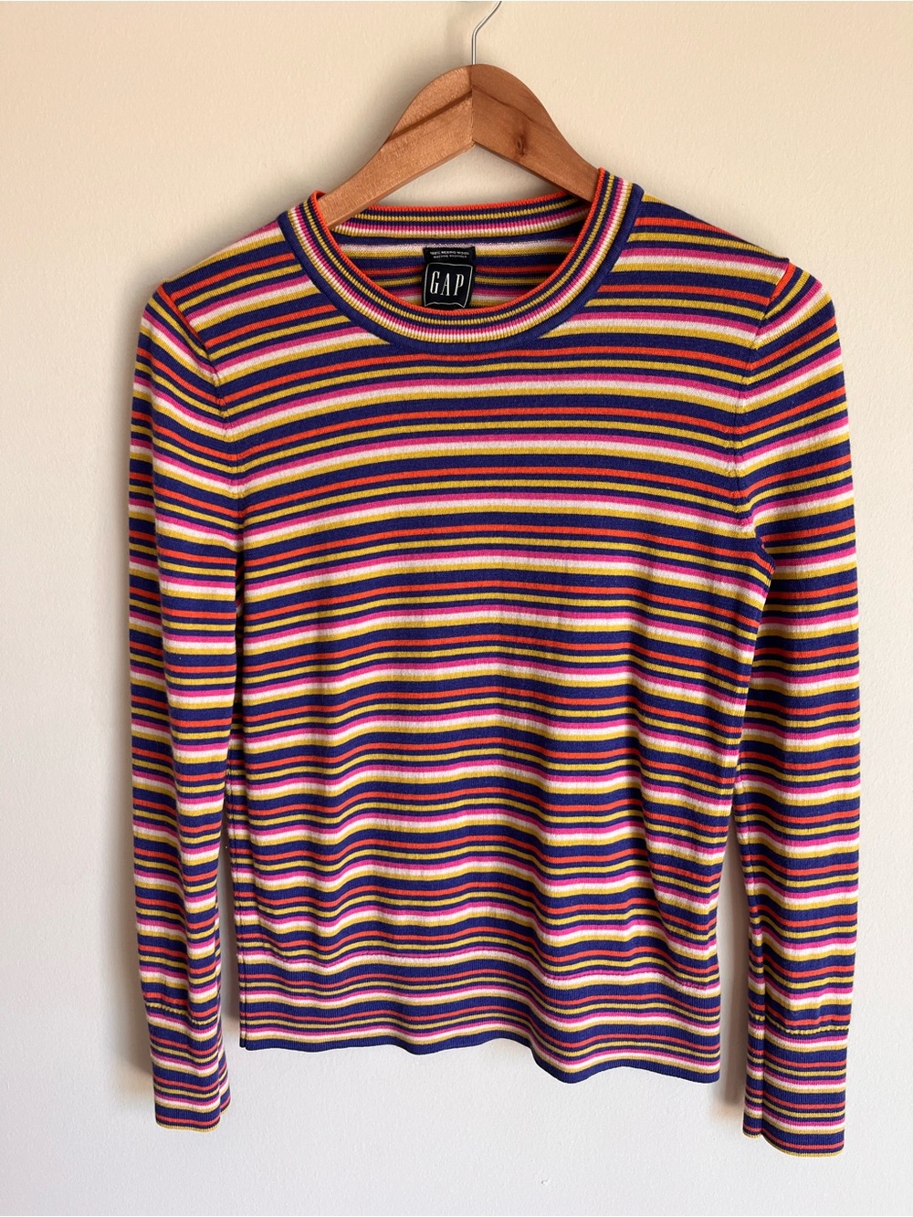 GAP Women's Crew Neck Multicolor Stripe Long Sleeve Sweater 100% Merino Wool S